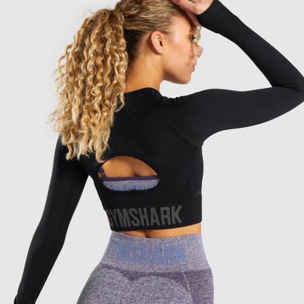 Gym shark flex sports long sleeve crop top black S